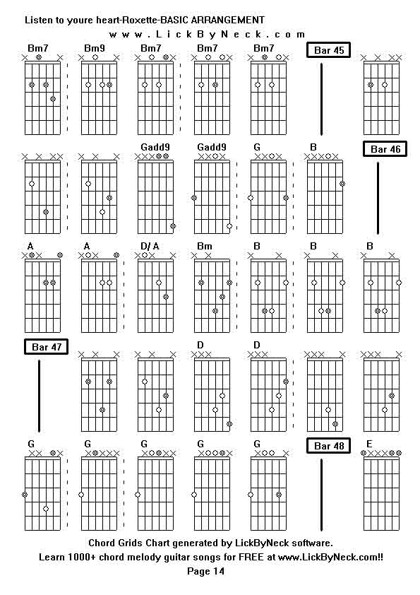 Chord Grids Chart of chord melody fingerstyle guitar song-Listen to youre heart-Roxette-BASIC ARRANGEMENT,generated by LickByNeck software.